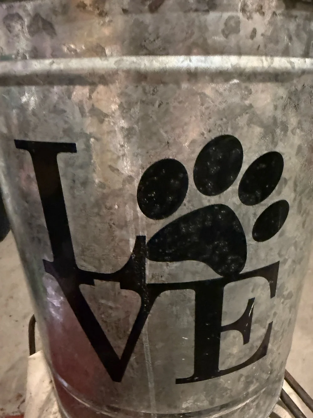 Galvanized Metal Pet Treat Canister with LOVE Paw Graphic
